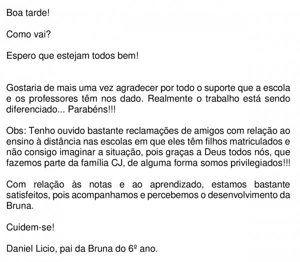 Depoimento - pai da Bruna do 6º ano EFII